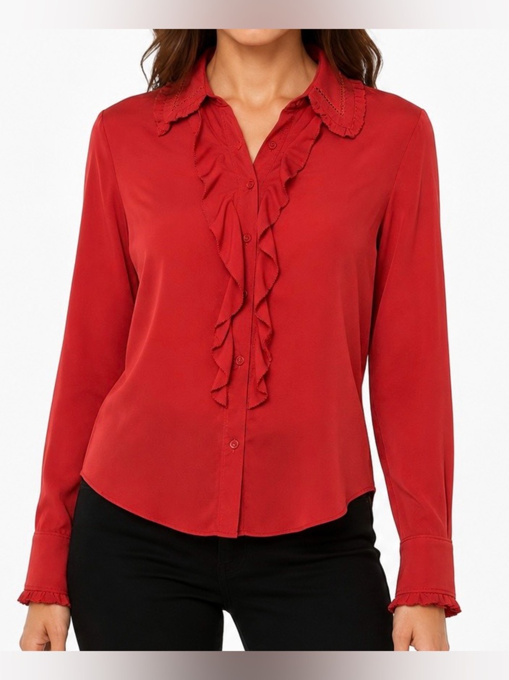 Aritzia Sunday Best Darl Lillooe Red Ruffle Blouse Size Small